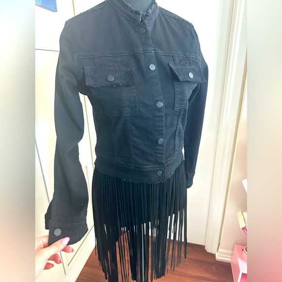 THEPERFEXT denim/leather fringe jacket - Picture 4 of 7